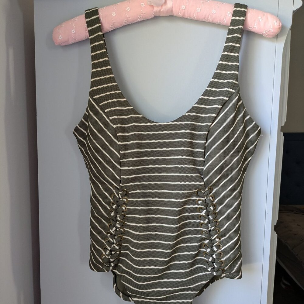 Red Carter One Piece Striped Swimsuit in Olive